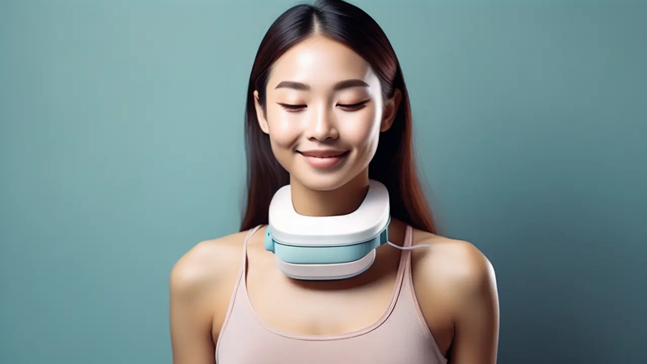 A Girl with Neck Traction Device